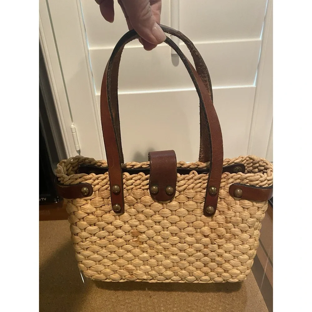 Vintage John Romain Straw & Brown Leather Purse Unique Rare 60's - 70's 3-70